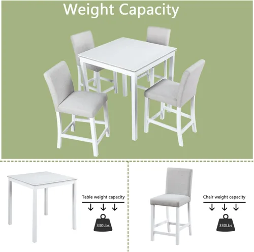 Miniatura 7 de Juego de mesa de comedor de madera de 5 piezas, juego de mesa de cocina con una mesa rectangular y 4 sillas tapizadas