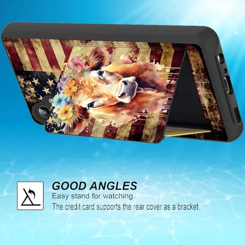 Miniatura 3 de Funda híbrida de doble capa con función atril para Samsung Galaxy A16 5G de 6.9 pulgadas, diseño de vaca con bandera estadounidense