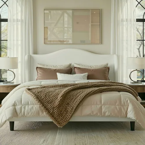 Miniatura 14 de Allewie Marco de cama de tamaño matrimonial, plataforma tapizada con respaldo de alas con cabecera capitonada de 47 pulgadas de alto, tela