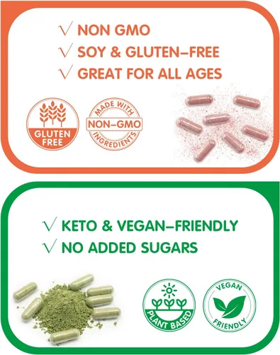 Miniatura 8 de Suplemento de frutas y verduras, 360 cápsulas de frutas y verduras naturales, suplementos vitamínicos para mujeres, hombres y niños, sin gluten