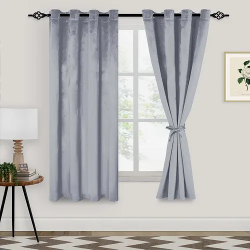 Miniatura 53 de XWZO Cortinas de terciopelo azul de 63 pulgadas de largo, elegantes cortinas de lujo suaves para sala de estar, aislamiento térmico, oscurecimiento