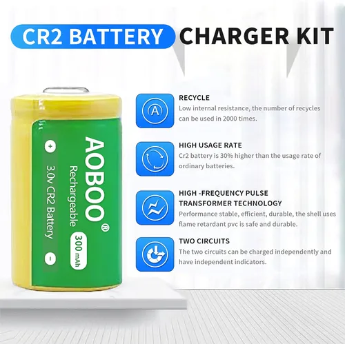 Miniatura 2 de 2 unids CR15H270 3V CR2 300Mah batería recargable con cargador USB, para cámara fotográfica freno de disco