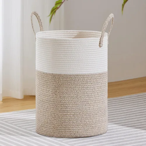 VIPOSCO Cesta de lavandería grande, cesta de almacenamiento de cuerda tejida alta para mantas, juguetes, ropa sucia en la sala de estar, baño, Marrón