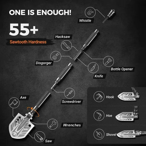 Miniatura 3 de Sahara Sailor - Pala militar de supervivencia, irrompible, plegable a 180 grados – Equipo de supervivencia y multifuncional 23 en 1. Herramienta