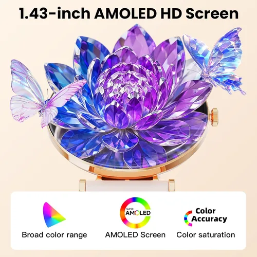 Miniatura 5 de Hwagol Relojes inteligentes para mujer compatibles con iPhone Android [llamadas/cuerpo delgado de metal], pantalla AMOLED microesférica de 1.43 Rosa