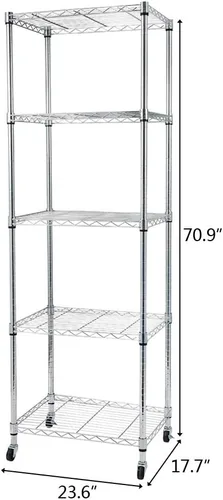 Miniatura 2 de Estantería de alambre de acero, estante de almacenamiento de metal de 5 niveles con ruedas, torre de estantería de alambre de acero, estante