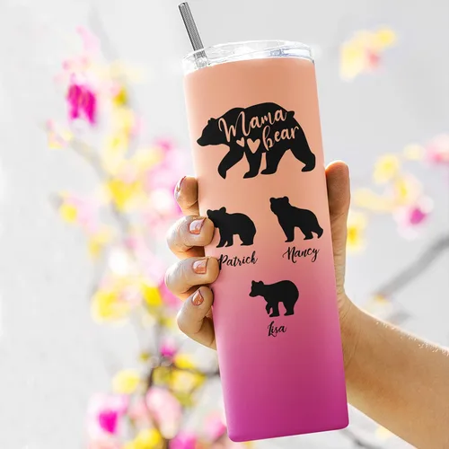 Miniatura 5 de Vaso personalizado de mamá oso – 20 onzas, pajilla, tapa – 30 colores, hasta 6 cachorros – Regalos para mamá de hija, hijo, regalos para la nueva