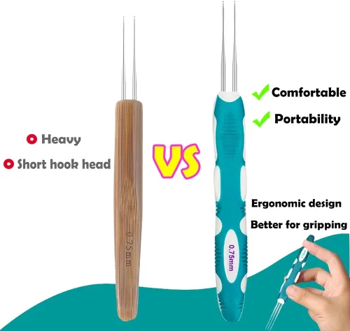 Miniatura 3 de Yarniss Ganchos de ganchillo para rastas con mango ergonómico, aguja de ganchillo para cabello de 0.75mm para trenza Loc