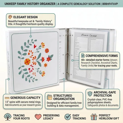 Miniatura 4 de Carpeta organizadora para documentar tu árbol genealógico: incluye tablas de linaje en blanco, formularios de registro de unidades familiares