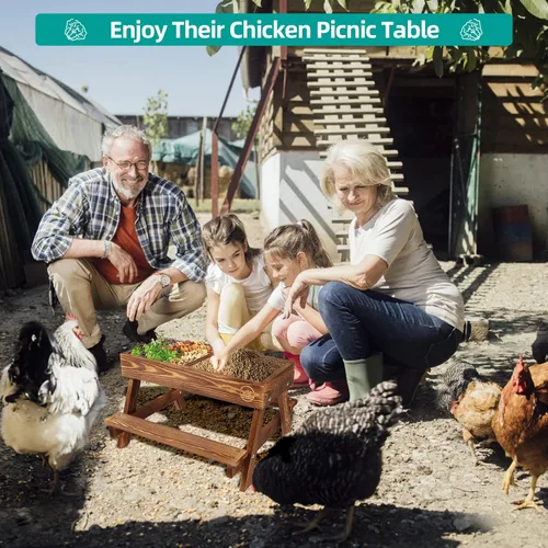 Miniatura 6 de Mesa de pollo sin residuos, comedero de picnic de pollo hecho a mano de madera carbonizada, kit grande de comedero de pollo para bricolaje, Madera