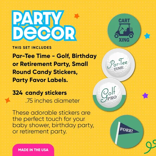 Big Dot of Happiness Par-Tee Time - Golf, cumpleaños o fiesta de jubilación, pequeñas calcomanías redondas de caramelos, etiquetas para recuerdos de