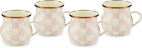Miniatura 18 de MACKENZIE-CHILDS Taza de esmalte, linda taza de café y té de esmalte, vajilla única, 16 onzas, cuadro de corte negro y blanco, juego de 4