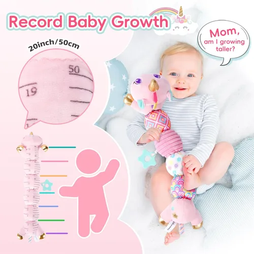 Miniatura 5 de Juguetes de unicornio para bebés de 6 a 12 meses, juguetes musicales de peluche para bebés para el tiempo boca abajo, juguetes sensoriales para Rosa