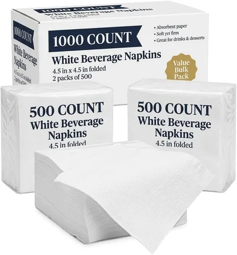 Servilletas desechables blancas para bebidas – 1000 servilletas de cóctel, servilletas de papel absorbentes, a granel para fiestas, bares, catering,