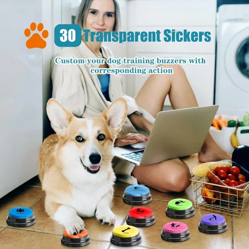 Miniatura 5 de Botones para perros para comunicación, paquete de 8 botones para hablar de perros, botón de grabación de voz de 30 segundos, timbre de entrenamiento