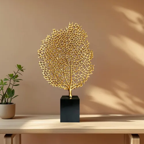 Miniatura 3 de Decozen Escultura de coral de resina para decoración del hogar, acabado dorado para consola de temporada, estante de mesa en habitación, dormitorio