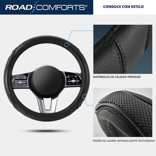 Miniatura 5 de Road Comforts Funda para volante de automóvil, funda de cuero de microfibra para volante de 14.5 a 15 pulgadas, antideslizante, para hombres