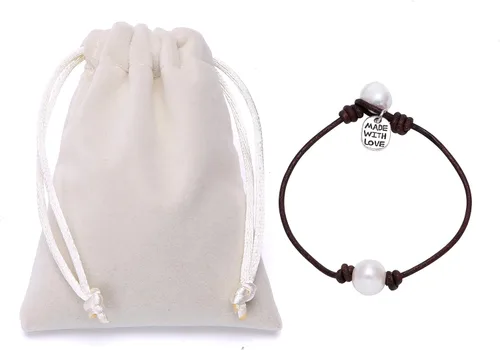 Miniatura 7 de Pulsera cultivada de agua dulce de una sola perla hecha a mano de cuero genuino pulsera de ágata Malaquita Tiger Eyes con encanto joyería sintética