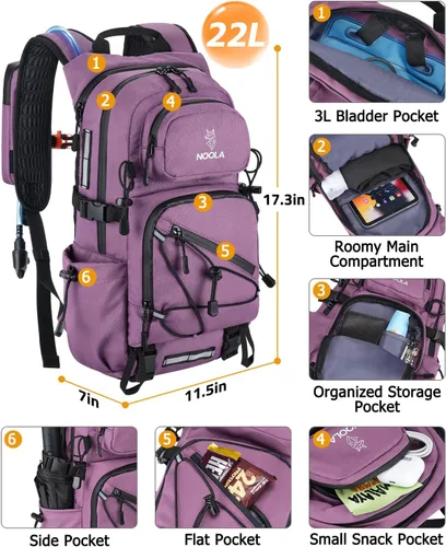 Miniatura 2 de NOOLA Mochila de Hidratación con Vejiga de Agua de 3L - Mochila de Agua de 22L para Senderismo, Ciclismo, Correr, Ciclismo - Mochila Ligera
