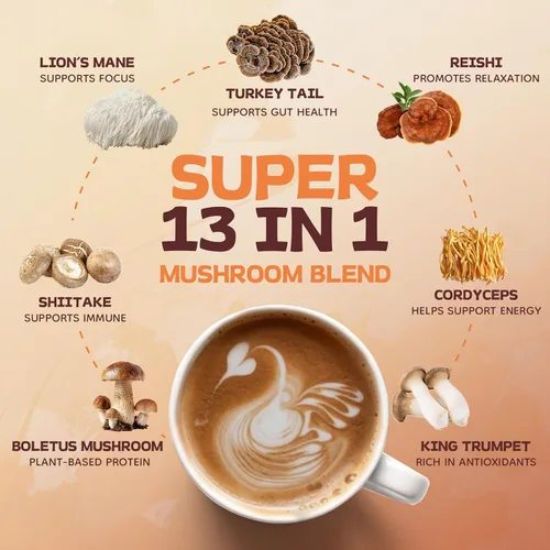 Miniatura 5 de Café de hongos de 60,000 mg – 13 hongos naturales mezcla de aceite MCT y vitaminas, café instantáneo Keto Arábica con Ashwagandha y L-teanina y más