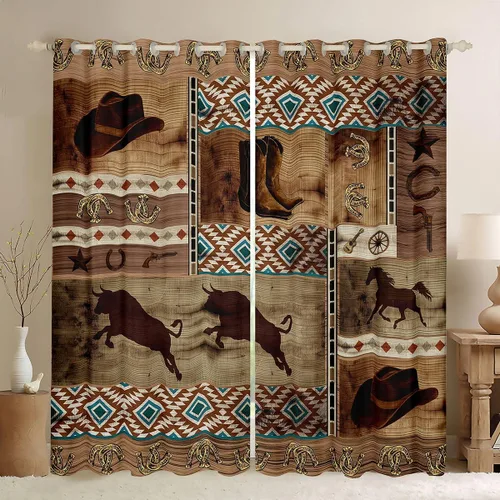 Miniatura 20 de Cortinas de ventana de herradura con estrellas de Texas, cortinas de granero de madera rústicas occidentales, 38 pulgadas de ancho x 45 pulgadas