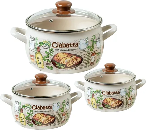 Miniatura 12 de Juego de cazuela esmaltada con tapas de vidrio - 3 piezas 2.2 L / 3 L / 5.3 L (Blackberry)