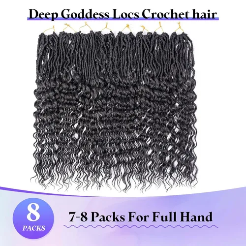 Miniatura 5 de Goddess Locs Cabello de Ganchillo de 24 Pulgadas Ondas Profundas 8 Paquetes Nuevos Locs Sintéticos Suaves Trenzas de Ganchillo Extensiones de 1b