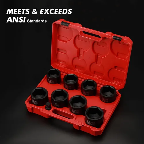 Miniatura 6 de CASOMAN 9 piezas 3/4" unidad de eje profundo tuerca de eje impacto enchufe set, incluye adaptador de 1/2" a 3/4", 6 puntos, CR-MO, 2-1/16" a 2-1/2