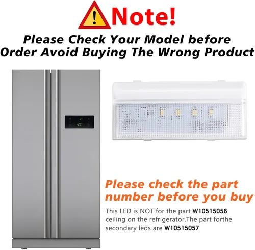 Miniatura 7 de W10515057 Luz de refrigerador para refrigerador Whirlpool Luz de repuesto LED, Whirlpool WRS325FDAM04 Luz WRS325FDAM02 Luz WPW10515057