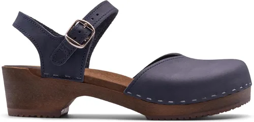 Miniatura 13 de Sandgrens Zuecos de madera sueca hechos a mano para mujer, sandalias de tacón bajo Zaragasso