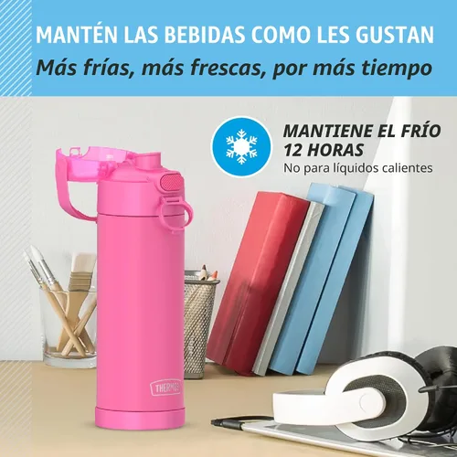 Miniatura 5 de THERMOS FUNTAINER Botella de acero inoxidable con aislamiento al vacío de 16 onzas con tapa ancha de canalón, Rosa Neón