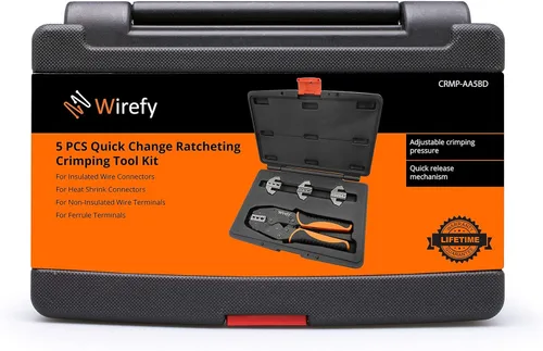 Miniatura 6 de Wirefy Juego de herramientas de engarce de 5 piezas, engarzadora de alambre de trinquete, para conectores termorretráctil, nailon, no aislados