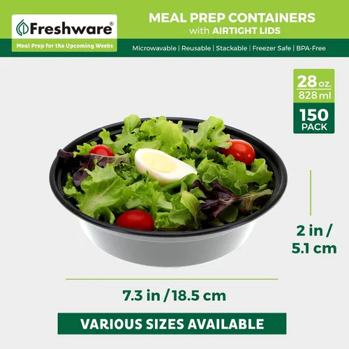 Miniatura 4 de Freshware - Contenedores de preparación de comida con tapas [150 unidades]. Cajas Bento, recipientes para almacenar comida, libres de bisfenol A