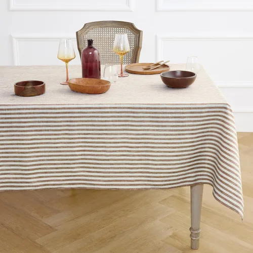 Miniatura 19 de Solino Home Mantel de lino a rayas de 52 x 52 pulgadas, mantel cuadrado 100% lino puro natural y blanco, diseño de rayas Amalfi, lavable a máquina