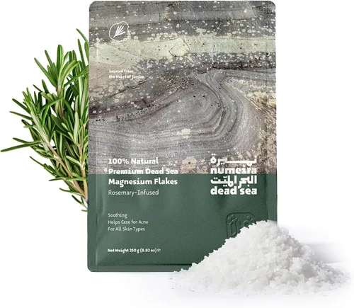 Dead Sea - Remojamiento de baño de escamas de magnesio 100% puro con aceite esencial infundido de romero (bolsa de 8.82 onzas)