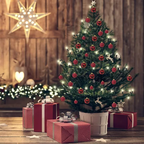 Miniatura 5 de 60 mini adornos de bola de Navidad, bolas envueltas de tela de búfalo, bolas decorativas para árbol de Navidad, corona colgante para decoración