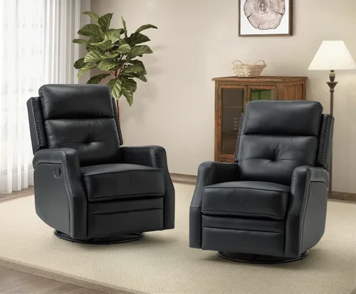 Miniatura 14 de HULALA HOME Sillón reclinable giratorio de cuero genuino con respaldo ajustable y reposapiés, silla reclinable manual para sala de estar