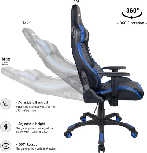 Miniatura 4 de Leopard - Silla de juegos con respaldo alto, silla de oficina de piel sintética, sillas de videojuegos ajustables, silla giratoria de carreras