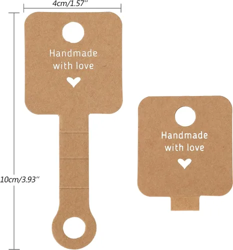 Miniatura 2 de joycraft 100 tarjetas autoadhesivas para pulseras, papel kraft hecho a mano con tarjetas en blanco de amor, embalaje de joyería para vender