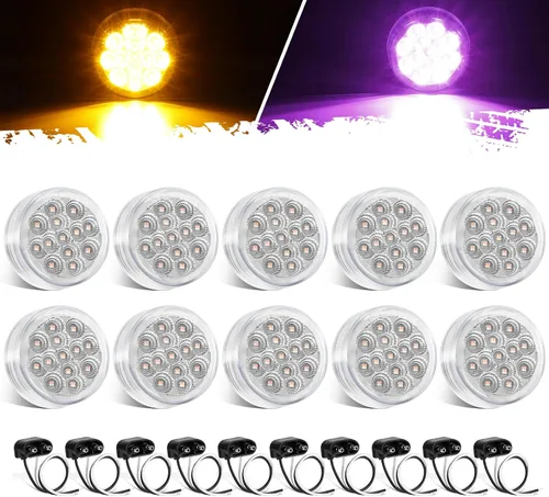 Miniatura 8 de Partsam 10 piezas de luz marcadora de 2.5 pulgadas con 13 LED de doble revolución, luces de giro laterales ámbar para luces auxiliares azules
