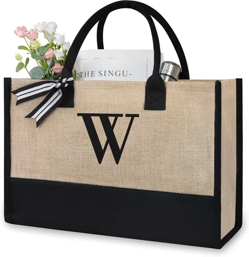 Miniatura 168 de TOPDesign - Bolso de playa de lona con inicial personalizada, bolsa de regalo con monograma, para mujer