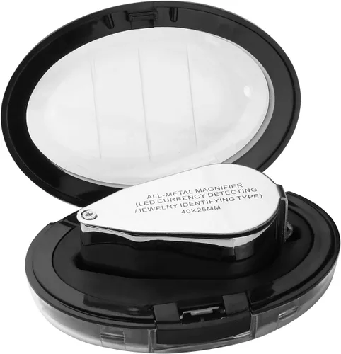 Miniatura 3 de Lupa de lupa de lente LED y UV iluminada 40X con construcción de metal y vidrio óptico con un estuche de transporte de viaje duradero y resistente