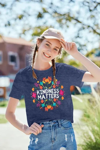 Miniatura 4 de Camisetas de profesor para mujer, camiseta con texto en inglés "Be Kindness", camisetas de salud mental, camiseta bohemia con gráficos florales