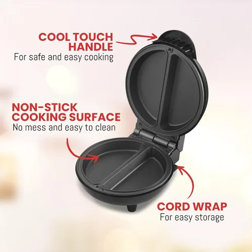Miniatura 2 de Elite Gourmet EOM123 Tortilla antiadherente, frittata, máquina de bolsillo para aperitivos, máquina de postres, 2 tortillas individuales de 5.6
