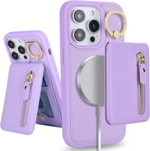 Miniatura 20 de para iPhone 14 Funda con soporte magnético Magsafe compatible, llavero de cuero PU plegable con soporte desmontable, funda tipo cartera 2-en-1