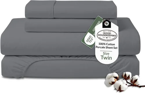 Miniatura 24 de ROYALE LINENS Juego de sábanas 100% algodón orgánico tamaño individual XL, tejido percal, juego de 3 piezas, 1 encimera, 1 sábana bajera de bolsillo