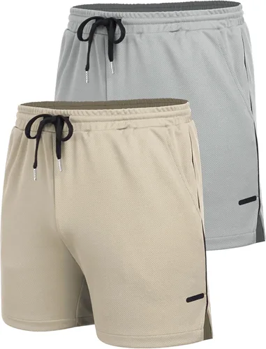 Miniatura 4 de COOFANDY Paquete de 2 pantalones cortos de entrenamiento de gimnasio para hombre, pantalones de malla ligeros para culturismo, entrenamiento