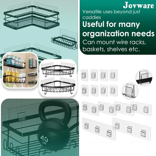 Miniatura 3 de Organizador de ducha de repuesto adhesivo, soporte para jabón, soporte para esponja y estante para fregadero de cocina (transparente, paquetes de 14)