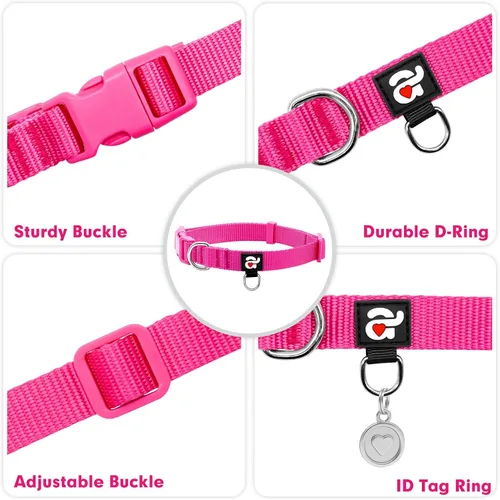 Miniatura 2 de azuza Juego de collar y correa de nailon para perro, resistente y duradero, estilo básico, correa y collar con anillo de identificación