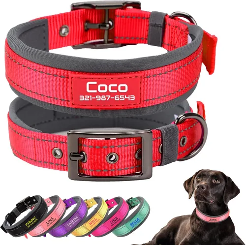 Miniatura 8 de Collares de perro personalizados con nombre de mascota y número de teléfono, acolchado de neopreno suave, collar de perro grueso y fuerte, collar